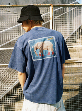MindError 复古大象印花水洗做旧2026新款纯棉宽松休闲短袖T恤潮