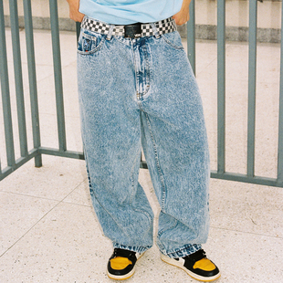 MindError 复古水洗雪花蓝2026春季新款小象刺绣宽松直筒牛仔长裤