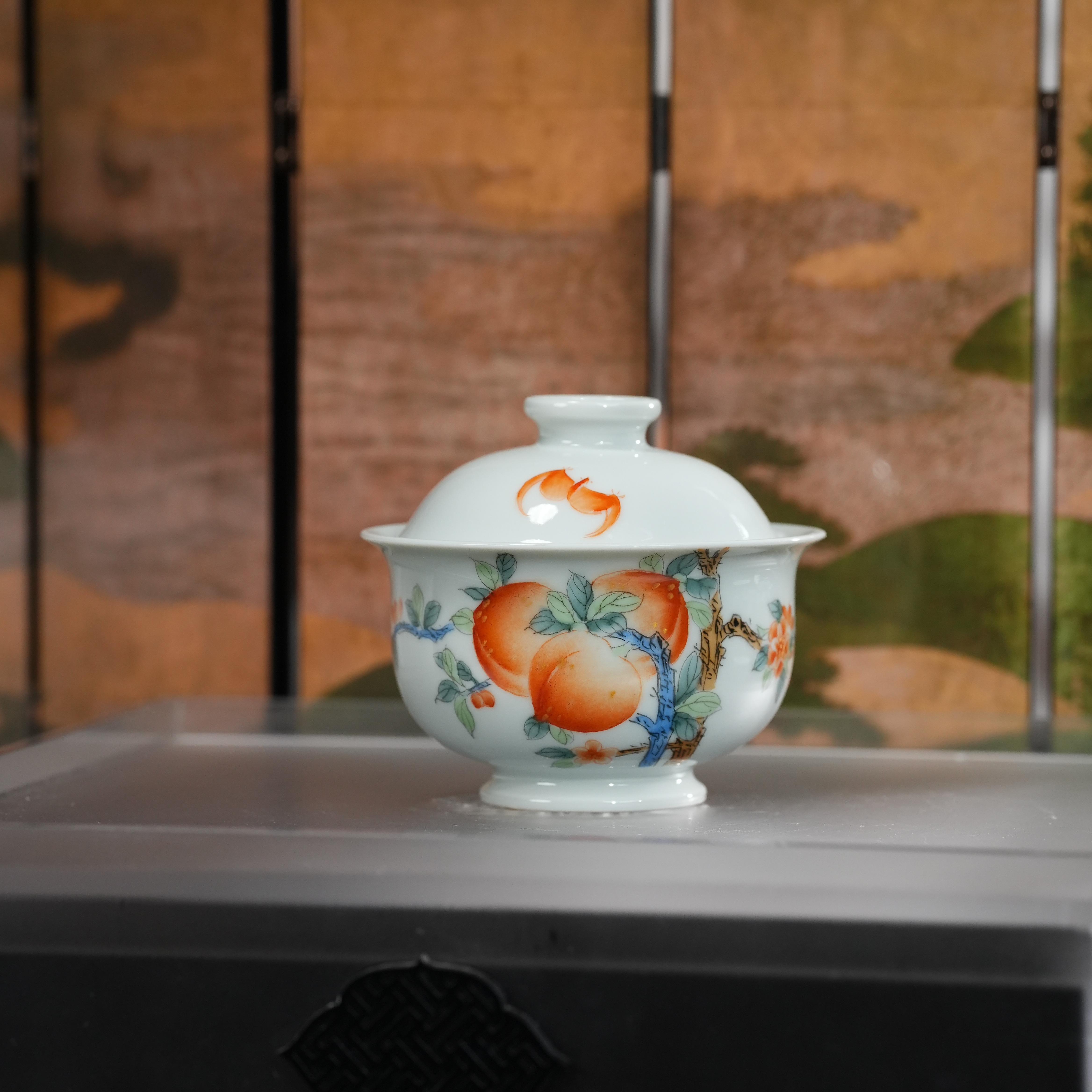 立勤堂丨粉彩桃子盖碗瓷容量120ml 景德镇陶瓷瓷