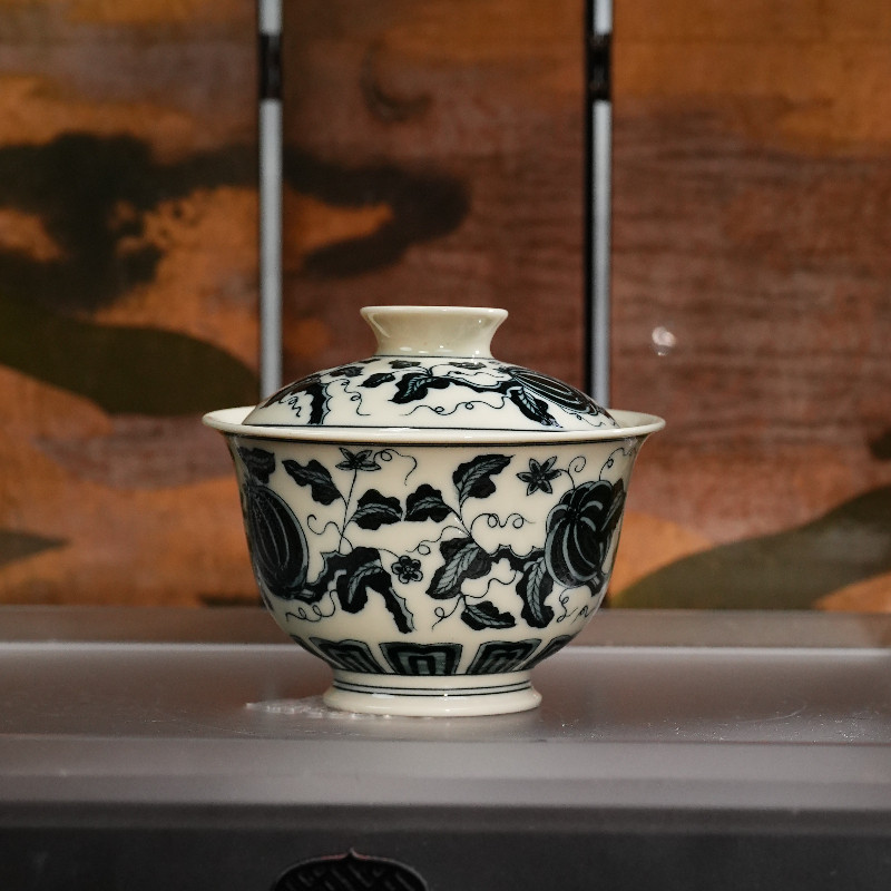 红丰窑神秘2号釉南瓜盖碗景德镇高档茶具纯手绘茶杯泡茶碗130ml