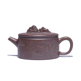 大吉羊柴烧 宜兴紫砂壶手工茶壶 原矿本山绿泥泥绘汉瓦220ml庄杰