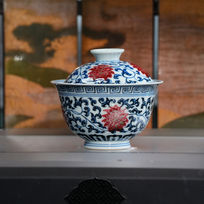 红丰窑釉里红缠枝莲盖碗120ml