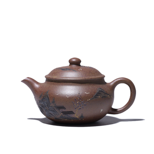 大吉羊柴烧 宜兴紫砂壶茶壶 原矿本山绿泥山水圆炉120ml庄杰