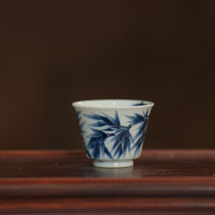 景德镇瓷器纯手工茶杯茶具 雨后 湛蓝系列 清风有信 翠竹品杯