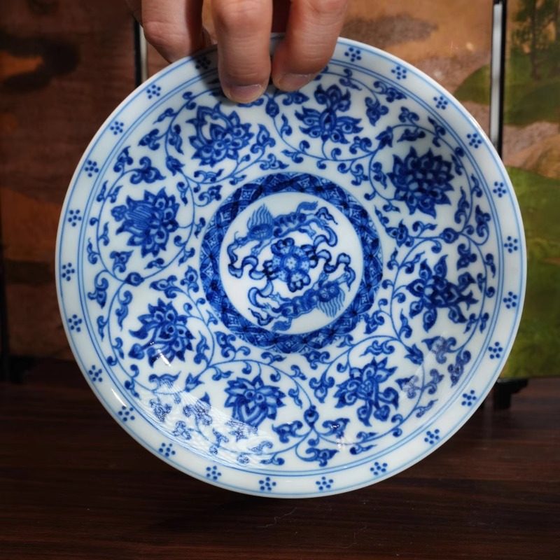 逸古堂景德镇陶瓷青花缠枝莲壶承