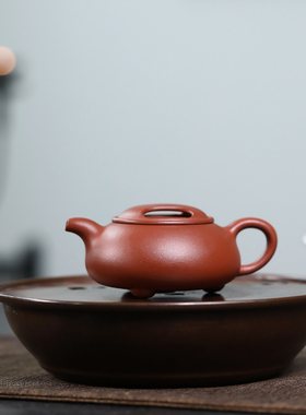 JCY-0304非遗正品手工季畅园牛盖石瓢-红泥-135cc宜兴紫砂壶