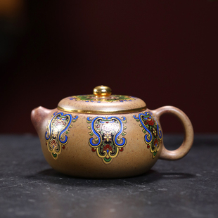 大吉羊柴烧 宜兴紫砂壶茶壶 原矿本山绿泥金玉满堂扁玉西施230ml