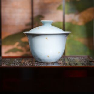 莲画堂丨大道至简金鱼盖碗120ml景德镇陶瓷手工手绘家用茶杯茶具