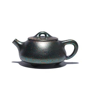 大吉羊柴烧宜兴陶瓷紫砂壶本山绿泥小满瓢彩金柴烧80ml庄勤英茶具