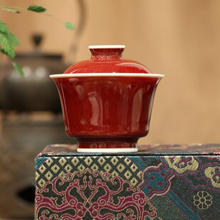 郎红马蹄盖碗景德镇陶瓷茶杯中式复古泡茶碗功夫茶具家用单个茶碗