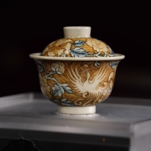 立勤堂太阳鸟盖碗景德镇中式复古茶杯手工手绘茶碗功夫茶具120ml