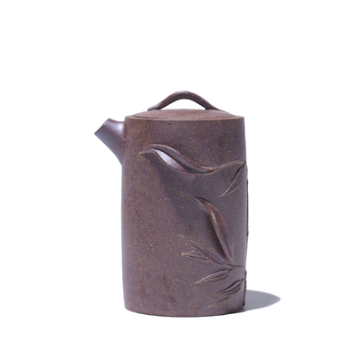 大吉羊柴烧 宜兴壶手工茶壶 本山绿泥竹影手抓壶100ml徐雅