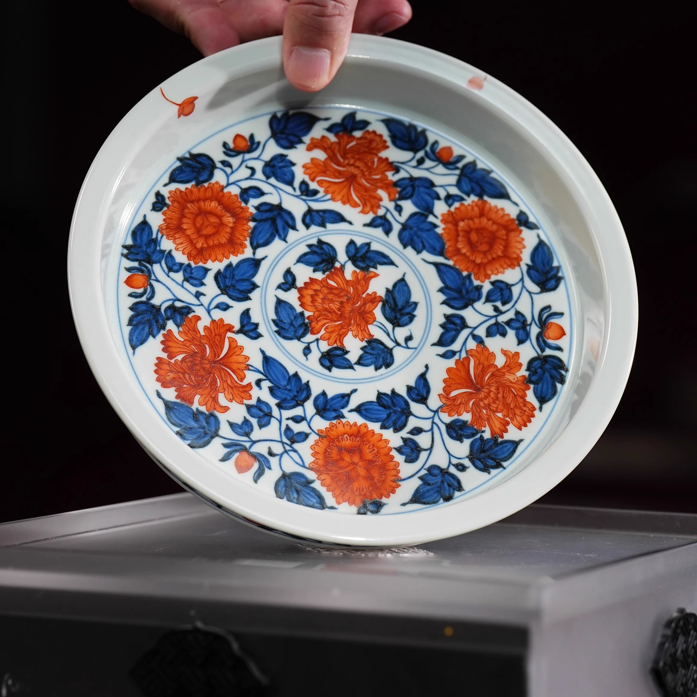 立勤堂矾红四相牡丹壶承