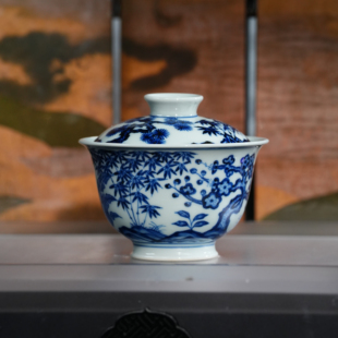 红丰窑手绘釉下松竹梅盖碗景德镇陶瓷茶杯泡茶杯水杯主人杯120ml