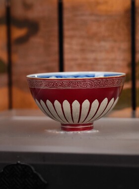 良朋丨玫瑰红描金银宝象鸡心杯容量60ml 景德镇陶瓷