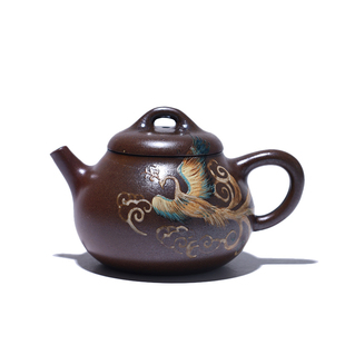 大吉羊柴烧 宜兴手工茶壶 本山绿泥凤舞九天(裸烧)170ml庄勤英