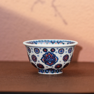 勤义堂丨勤义堂青花釉里红宝相皮球花纹杯 景德镇陶瓷