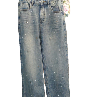 今年流行的爆款裤子女璀璨星河亮闪闪浅蓝色窄版阔腿牛仔裤直筒春