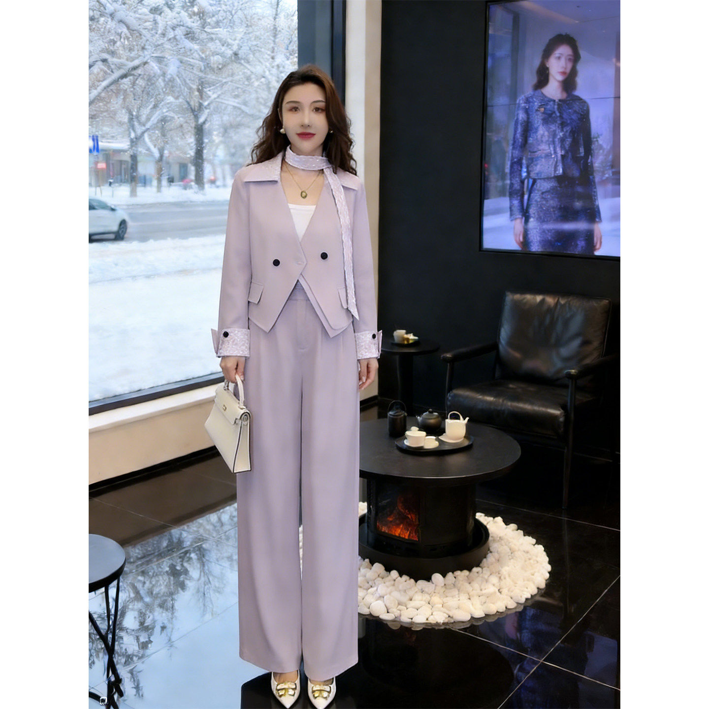 2026春季新款时尚气质蕾丝花边西装套装外套阔腿裤高级感两件套女,女装/女士精品,时尚套装,淘宝优惠券,粉丝福利购,淘宝优惠卷