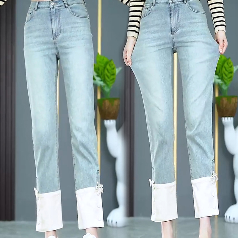 国风爆款新中式牛仔烟管裤女