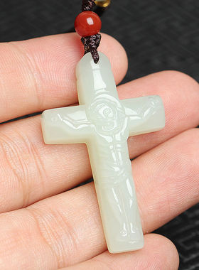 天然新疆和田玉十字架白玉A吊坠玉佩男女款玉石挂件饰品
