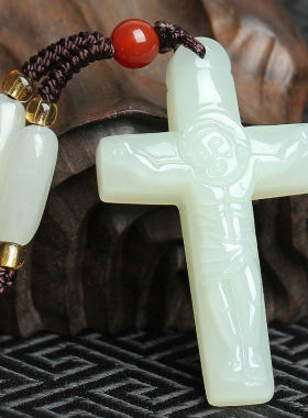 天然新疆和田玉十字架白玉吊坠玉佩男女款V玉石挂件饰品