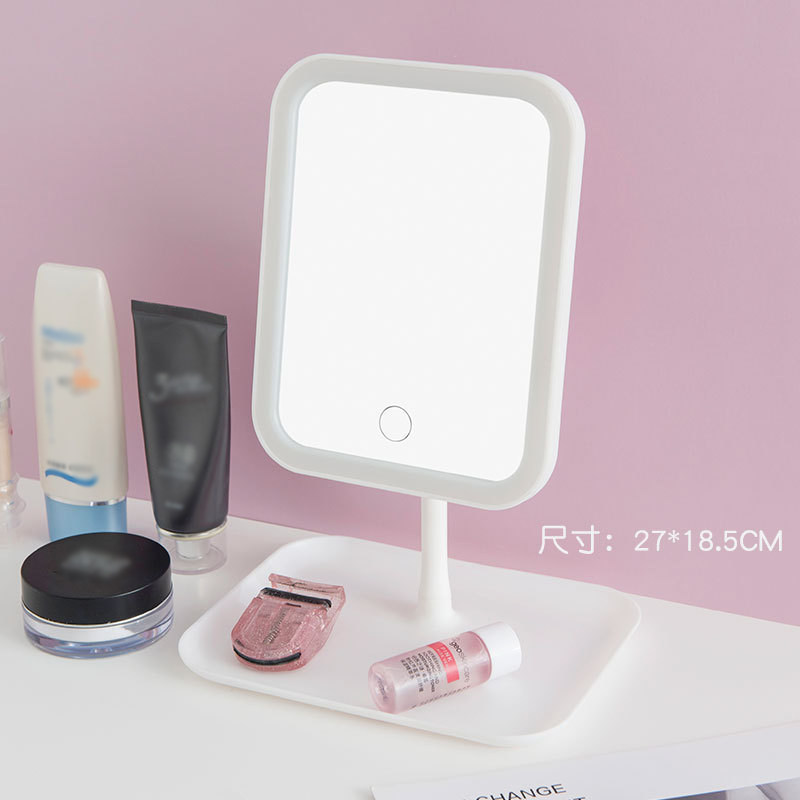 LED 화장 거울 지능형 조절 가능한 3색 조명 데스크탑 보조 조명 거울 원터치 충전 모델
