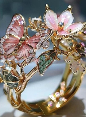 欧美热卖新款彩色滴油戒蝴蝶指新品时尚开口戒指精品花朵装饰戒指