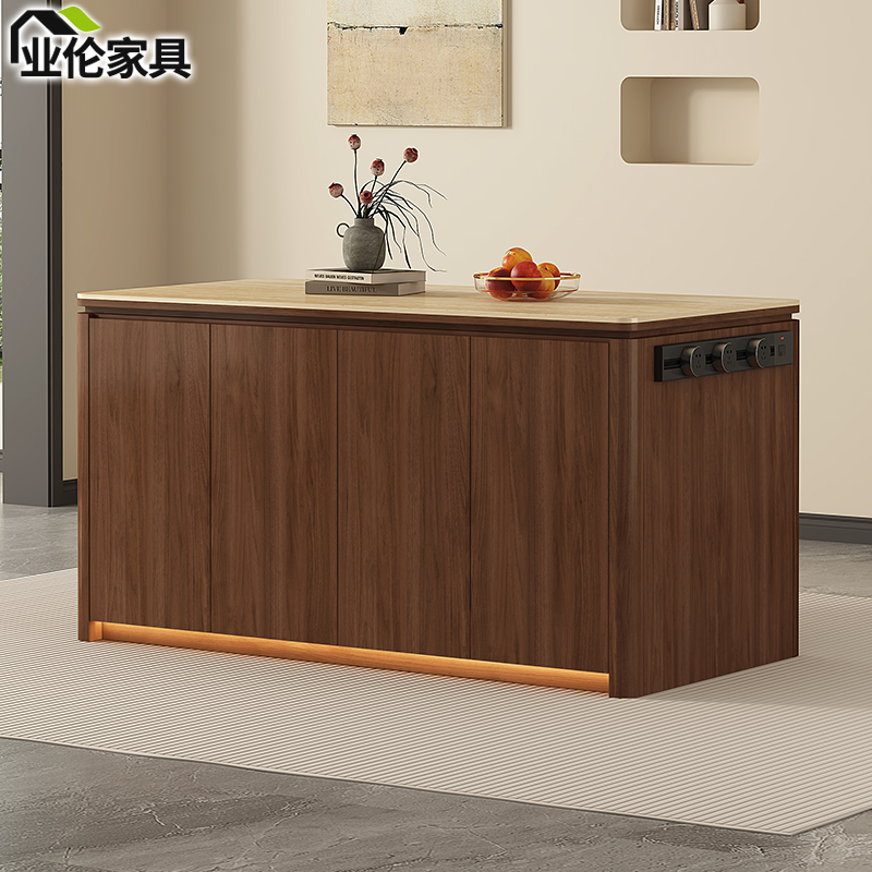 岛台柜单独洞石岩板吧台柜餐边柜