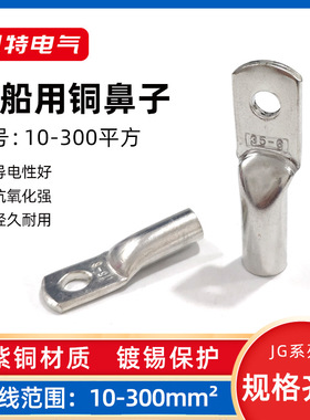 国标JG铜鼻子6/10-240平方船用冷压线鼻子铜接线端子紫铜镀锡线