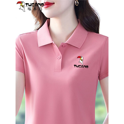啄木鸟冰丝翻领短袖t恤女夏季2025新款时尚妈妈装POLO衫宽松上衣