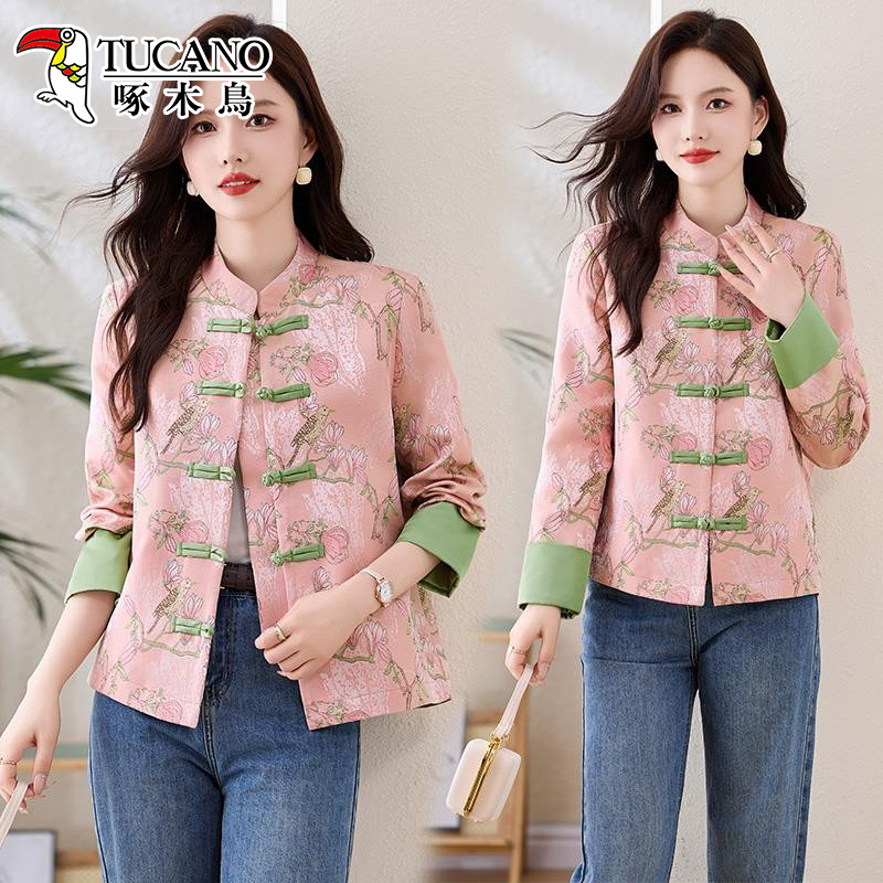 啄木鸟新中式国风盘扣外套女春秋新款气质名媛高级感春秋上衣唐装