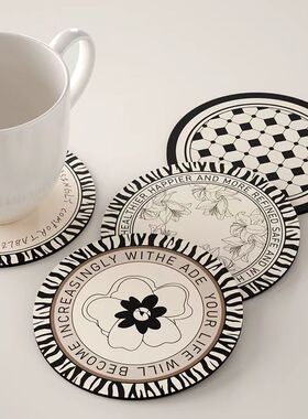 黑白复古吸水杯垫简约硅藻泥隔热餐垫轻奢高级感碗盘垫咖啡垫茶杯