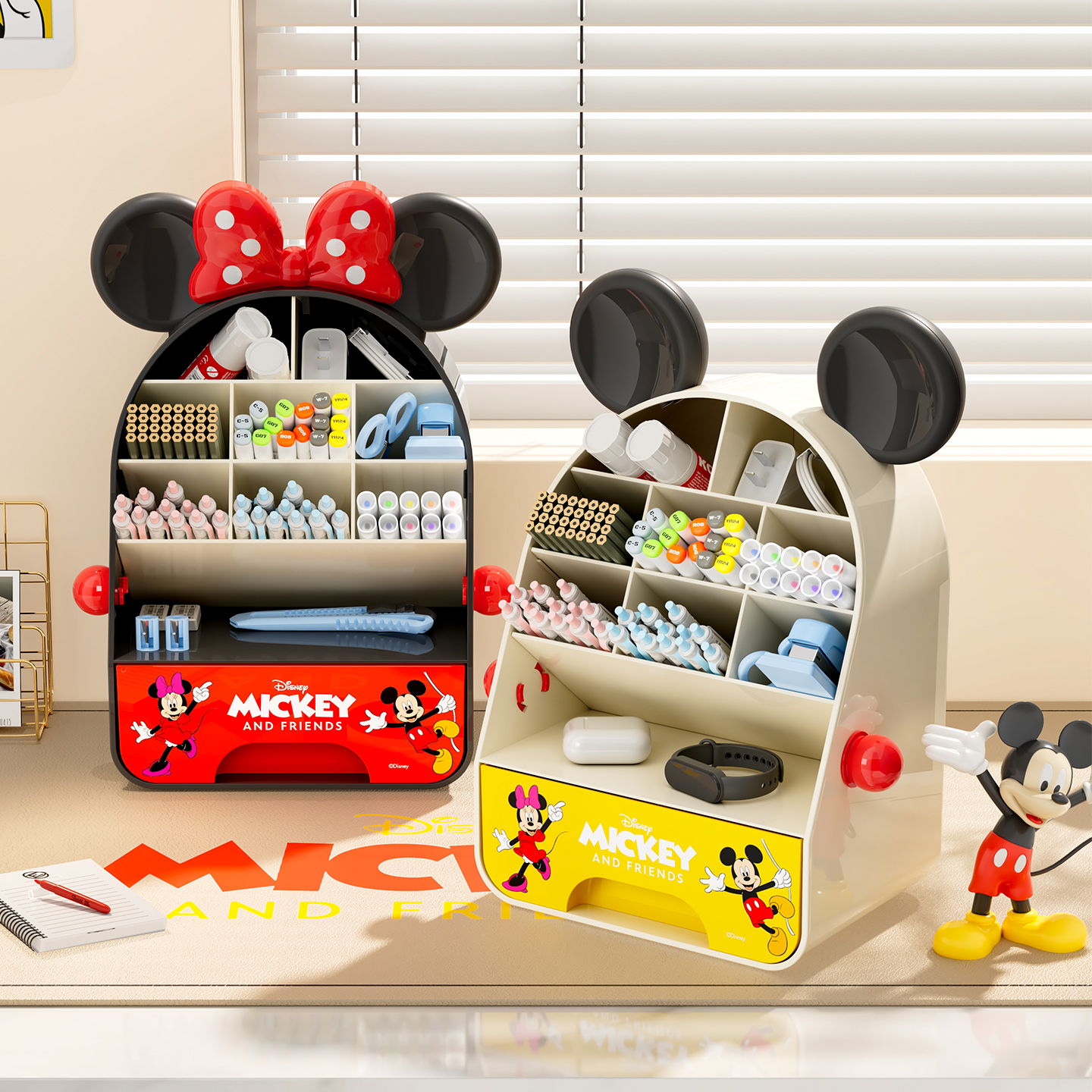 桌面收纳盒梳妆台化妆品口红眉笔刷带抽屉整理盒宿舍咖啡置物架子