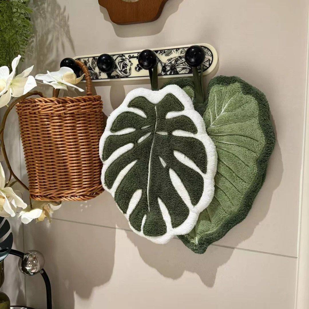 龟背竹擦手巾挂式热植擦手布绿植珊瑚绒搽手巾厨房毛巾吸水不掉毛