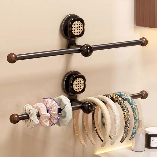 毛巾杆发箍收纳神器壁挂中古风头绳抓夹发饰挂架卫生间吸盘挂钩