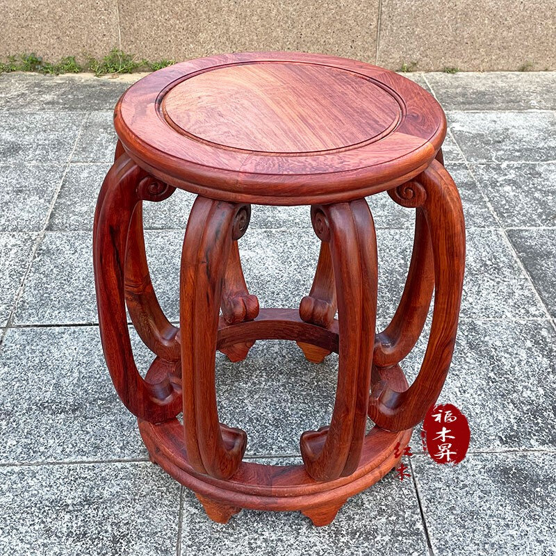 大果紫檀缅甸花梨木大料八足鼓凳古筝凳坐具榫卯红木圆形凳子琴凳