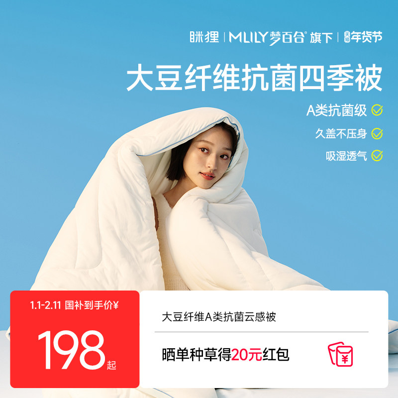 眯狸被子四季被通用春秋被A类抗菌0压云感被芯大豆被加厚可机洗