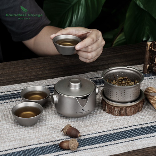必唯纯钛户外旅行茶具套装快客杯