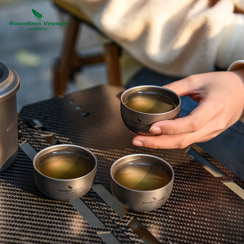 必唯纯钛户外小茶杯40ml双层防烫