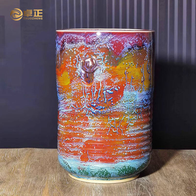 卓正河南神后钧瓷花瓶工艺摆件陶瓷钧窑变玄纹钵画筒中式复古乔迁