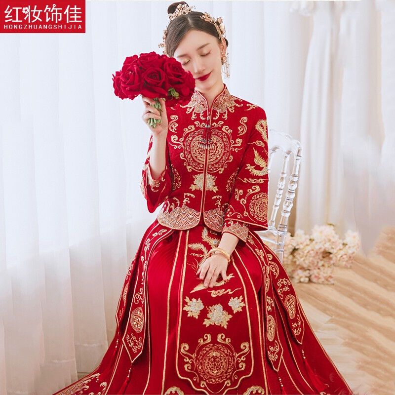 红妆饰佳秀禾服2023新款新娘结婚敬酒服中式婚纱礼服小个子龙凤褂
