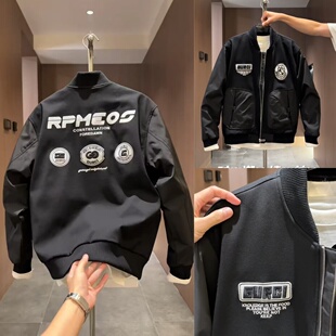 潮牌休闲飞行夹克棒球领外套男士 重工刺绣棒球服美式 新款 2026春季