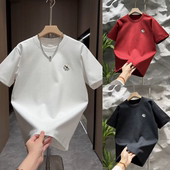 2026秋冬新款 圆领套头加厚T恤打底衫 潮牌小马刺绣短袖 男纯色净版