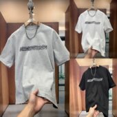 潮牌重磅短袖 男女同款 秋冬新款 美式 加厚T恤水洗磨边刺绣打底衫 潮