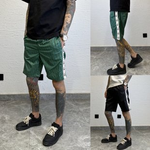 新款 潮流百搭休闲沙滩裤 潮牌短裤 侧边织带印花五分裤 痞帅 男士 夏季
