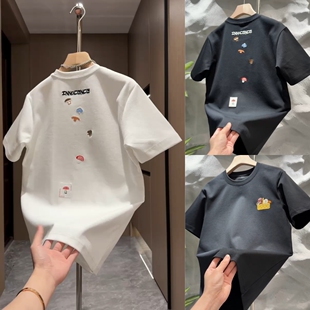 小蘑菇刺绣T恤痞帅百搭圆领套头上衣打底衫 2026春夏新款 潮牌短袖