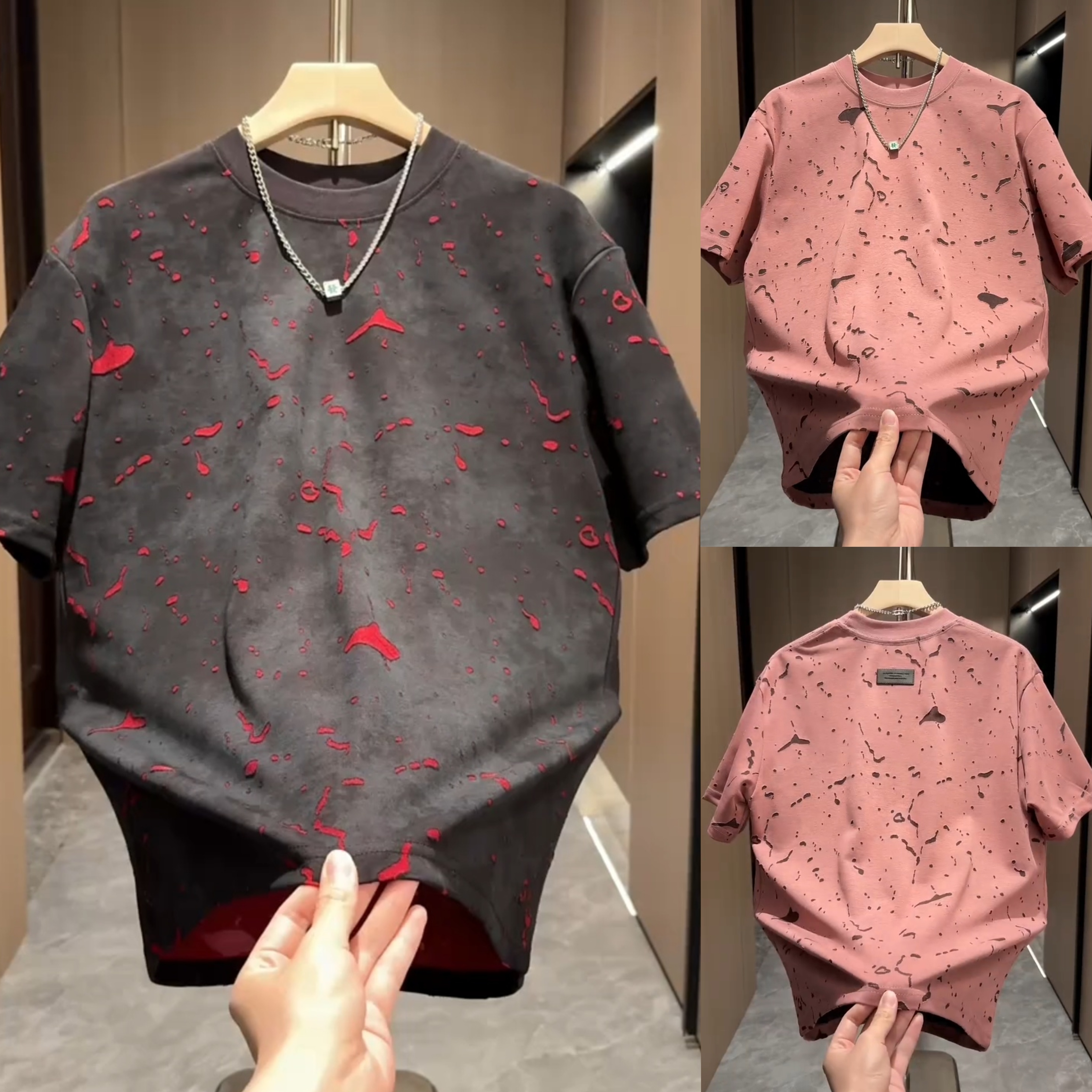烧花工艺潮牌短袖男夏季新款痞帅