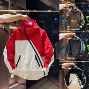 2025秋季 夹克潮流百搭撞色拼接外套男 户外冲锋衣斜拉链大口袋工装