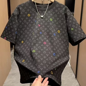 2026夏季 男重磅T恤潮牌百搭圆领上衣痞帅打底衫 新款 满印老花短袖